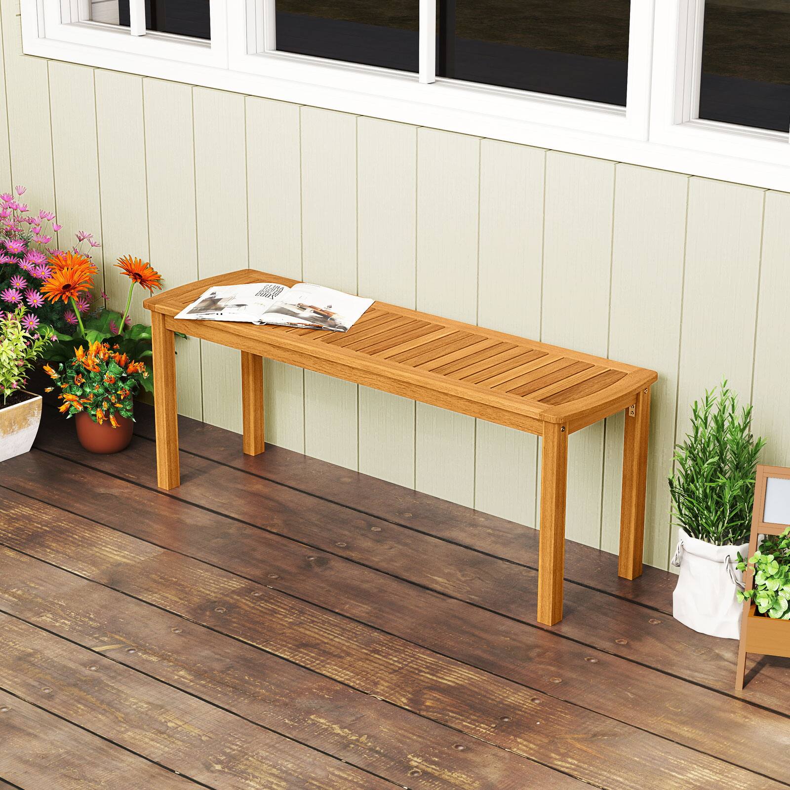 Alt View 1. Gymax - Gymax 2 PCS Acacia Wood Outdoor Bench 48'' Long Patio Dining Bench w/ Slatted Seat for Garden - Natural.
