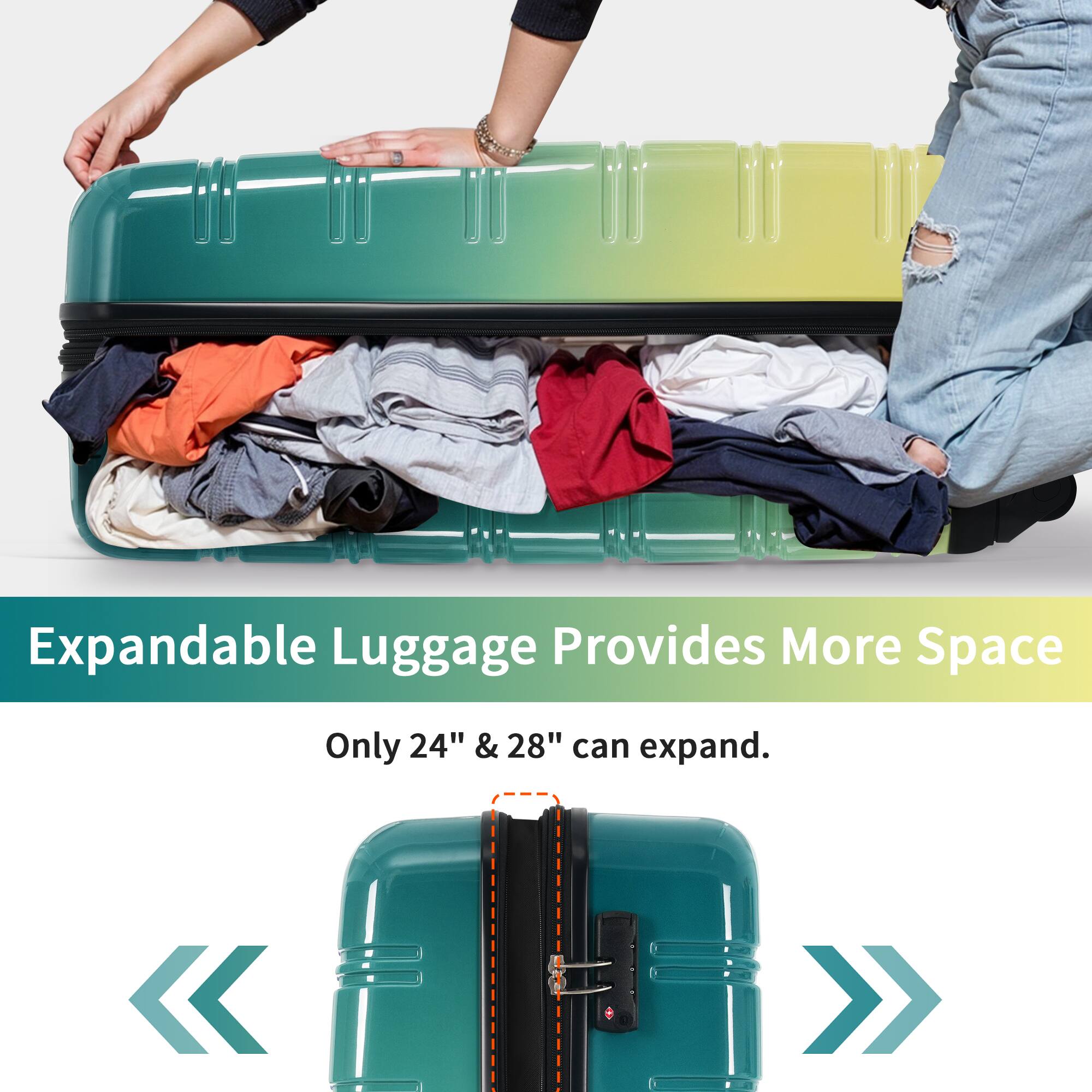 Expandable Luggage Provides More Space

Only 24" & 28" can expand.