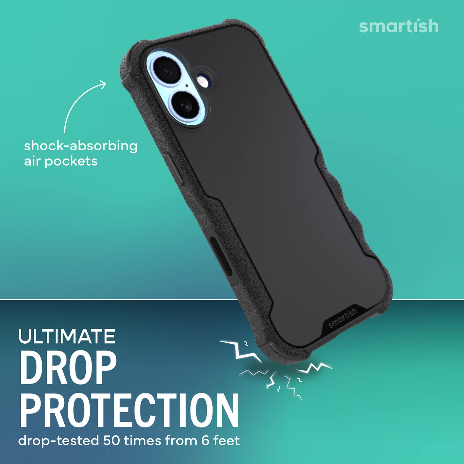 smartish shock-absorbing air pockets ULTIMATE DROP PROTECTION drop-tested 50 times from 6 feet smartish