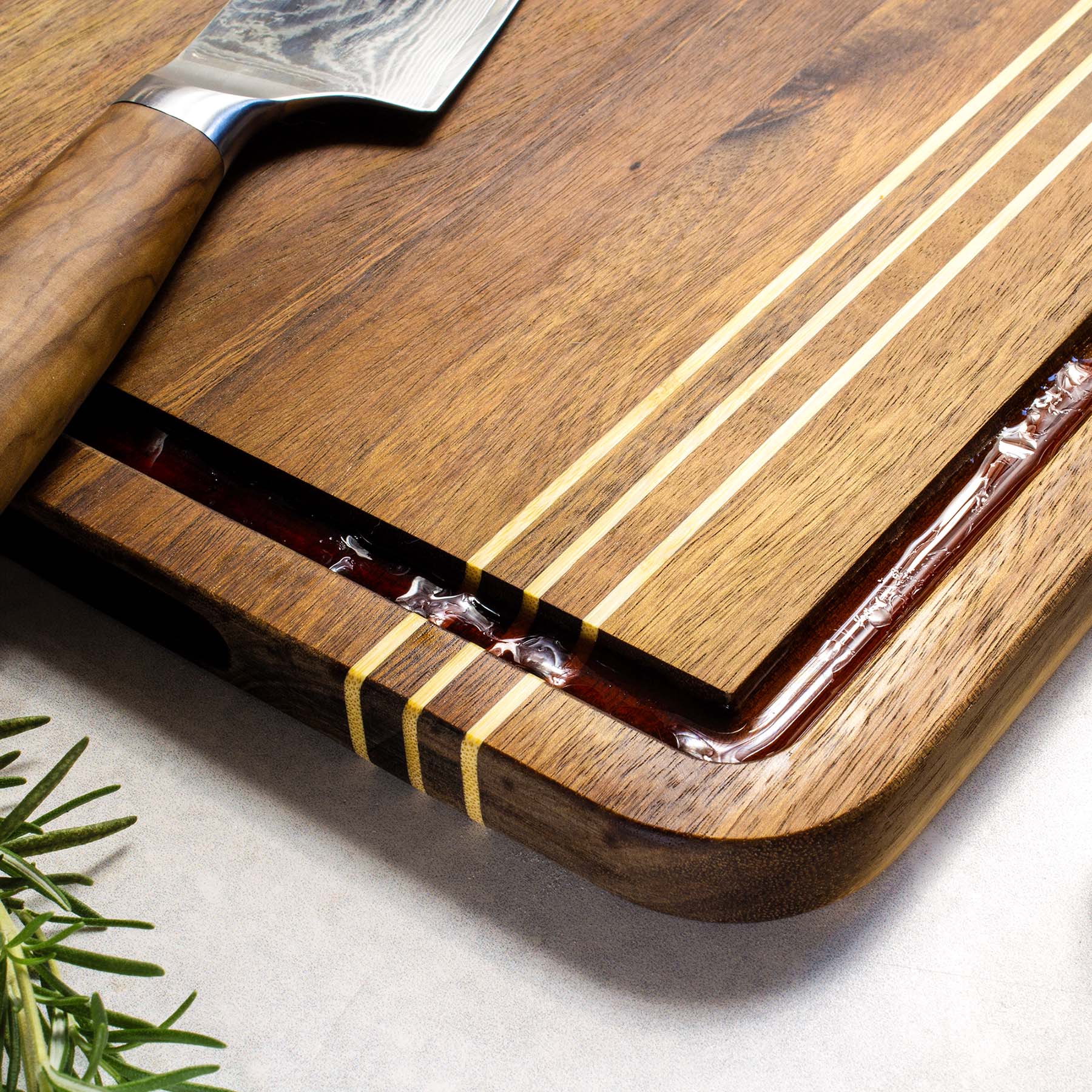 Alt View 1. Rock & Branch - Acacia Wood Pinstripe Cutting Board, 14" x 11".