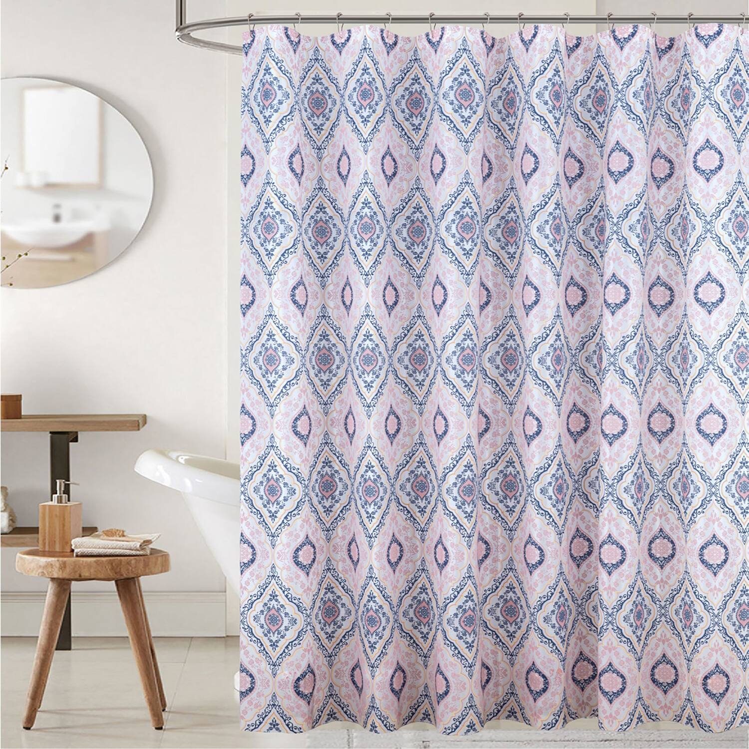 Angle. RT Designers Collection - RT Designers Collection 90 GSM Printed Peva Glit Jaxx Shower Curtain 70" x 72" Blush - Blush.