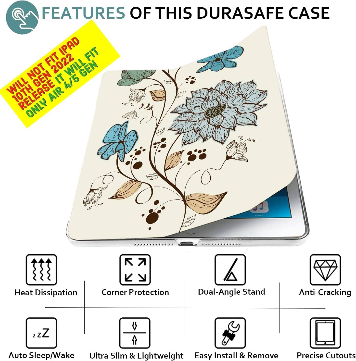 FEATURES OF THIS DURASAFE CASE

- Heat Dissipation
- Corner Protection
- Dual-Angle Stand
- Anti-Cracking
- Auto Sleep/Wake
- Ultra Slim & Lightweight
- Easy Install & Remove
- Precise Cutouts

WILL NOT FIT IPAD 10TH GEN 2022 RELEASE AIR ONLY