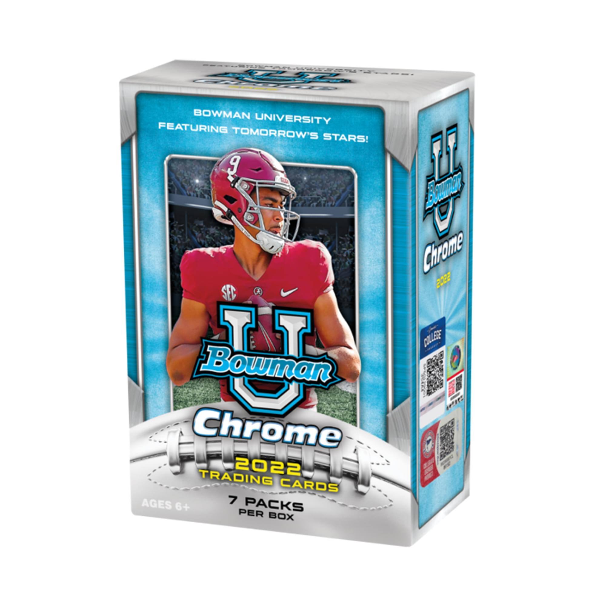 Bowman University Featuring Tomorrow's Stars!  
Bowman Chrome 2022 Trading Cards  
Ages 6+  
7 Packs Per Box