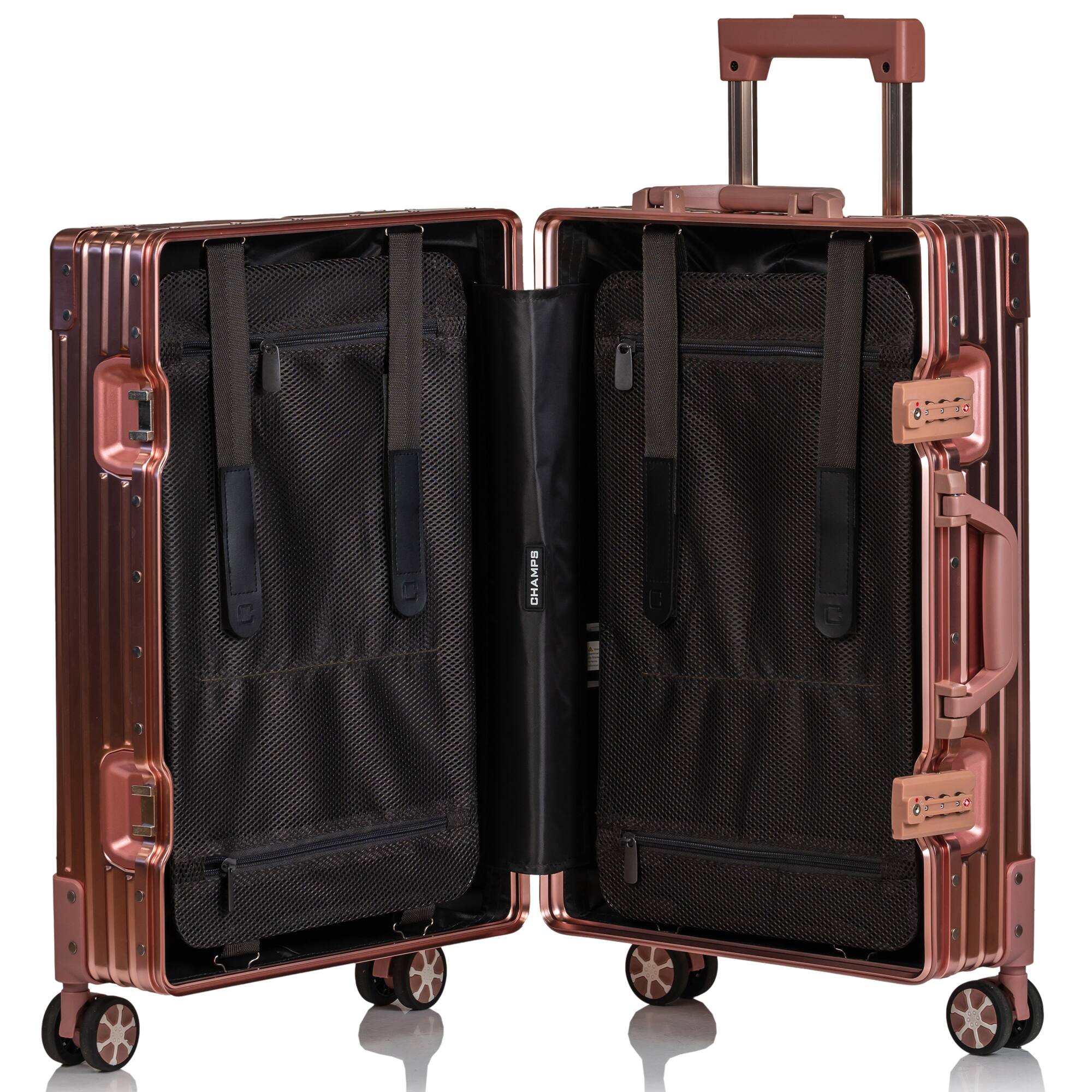 Back. Champs - Elite Aluminum Collection Carry-on Luggage Case - Rose Gold.