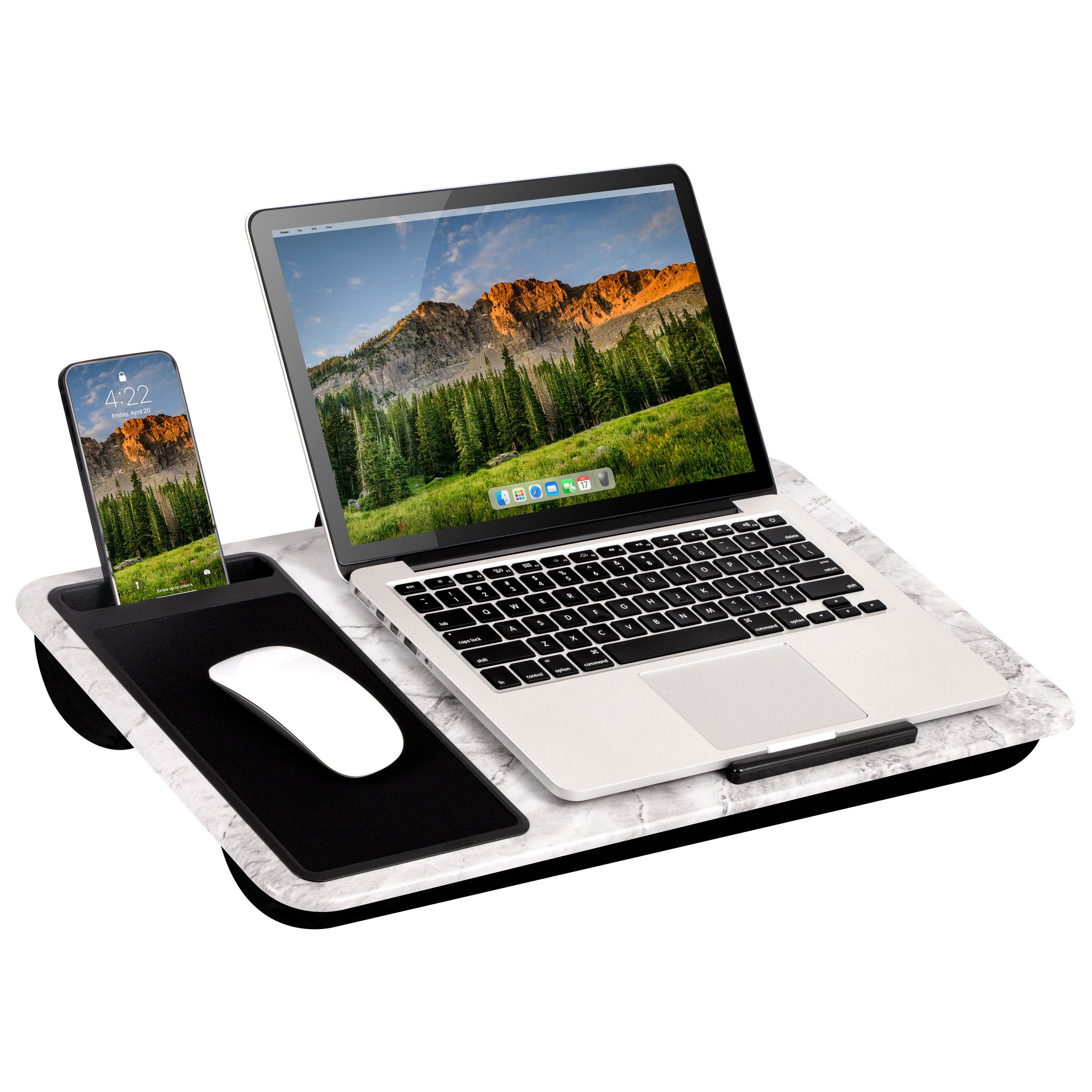 LapGear - Home Office Lap Desk for Left-Handed (Fits up to 15.6" Laptop) - White Marble - Front_Zoom