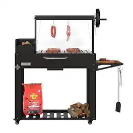 Koolmore - 54 in. Argentine Charcoal Grill with Interchangeable V-Grates, Outdoor BBQ, (KM-OG-AV-54) - Black