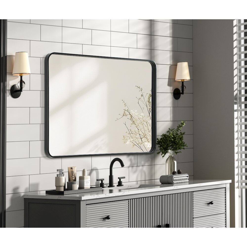 Alt View 2. Elegant Decor - Contour Metal Rectangle Mirror 30x40 in Black - Black.