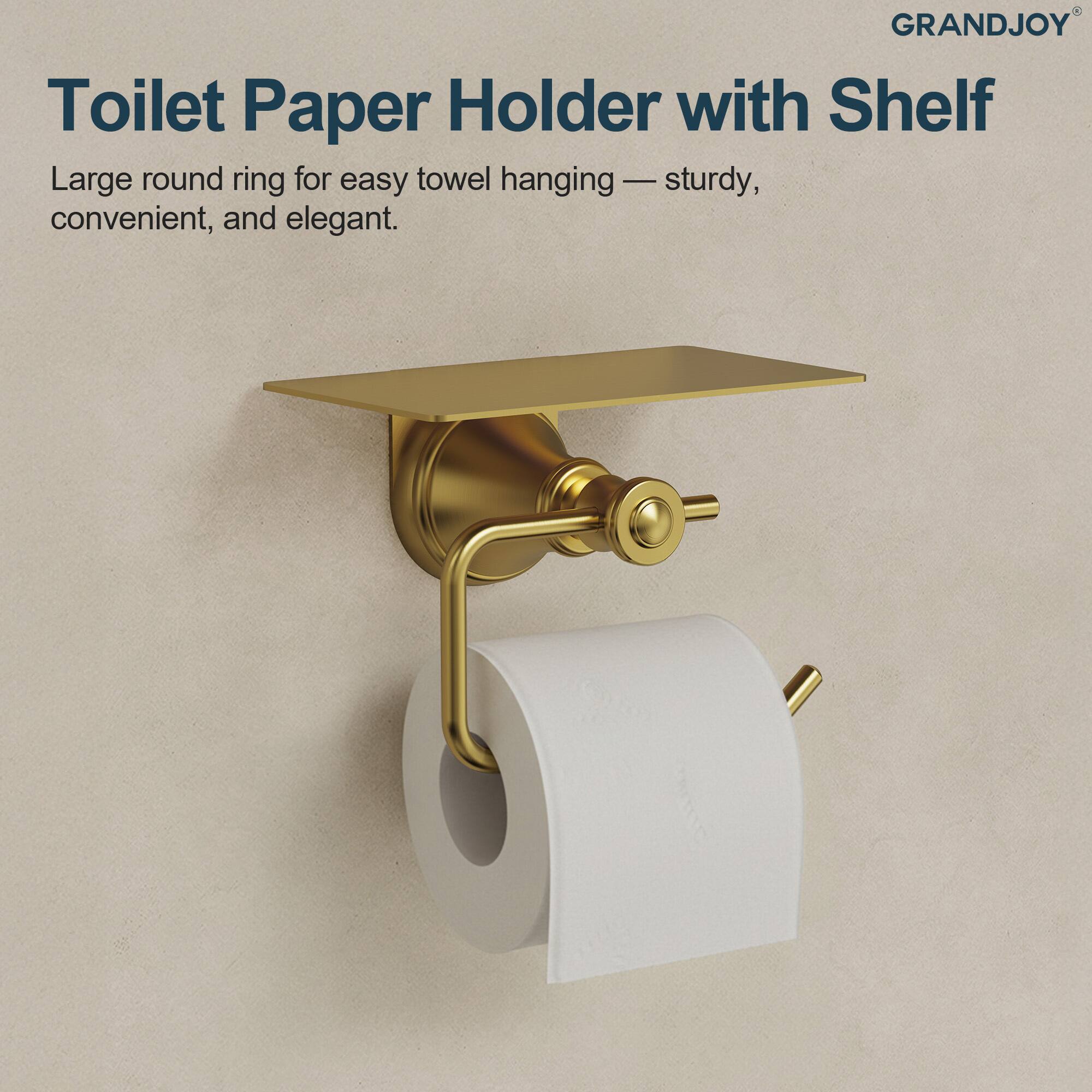 GRANDJOY Toilet Paper Holder with Shelf

Large round ring for easy towel hanging — sturdy, convenient, and elegant.