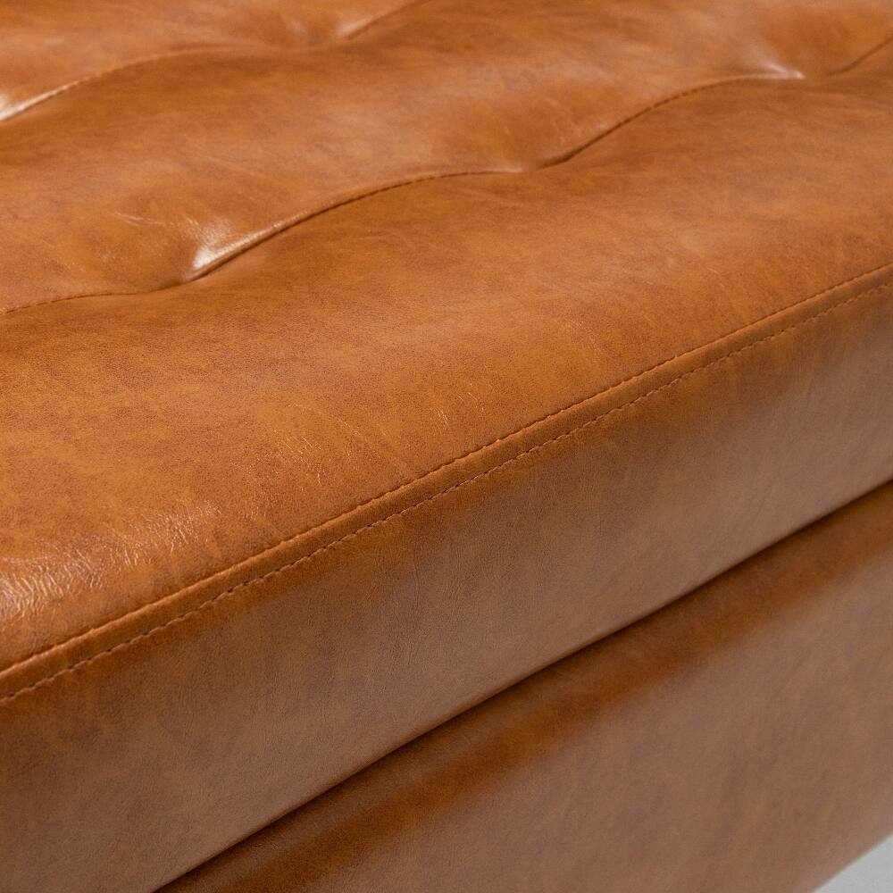 Back. Ropilly - Ropilly 43.3 Inch Brown Leather Storage Bench End of Bed Ottoman Entryway Bench with Wood Legs - Brown.