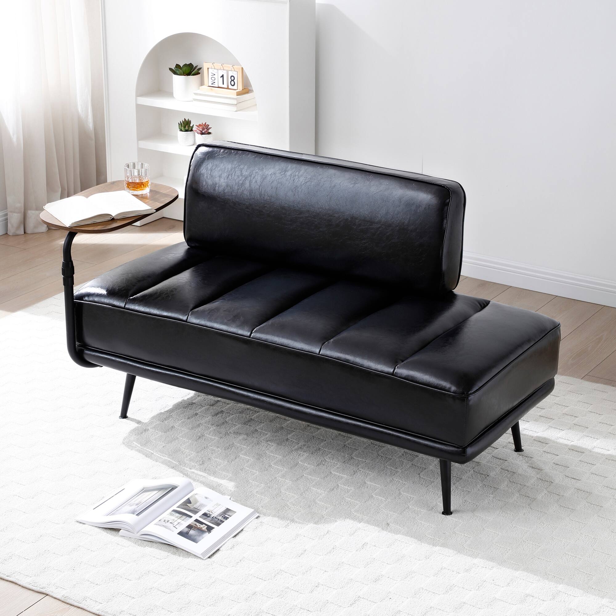 GOODSILO - Modern Upholstered Bench with Swivel Tray and Side Table for Bedroom and Living Room - Black