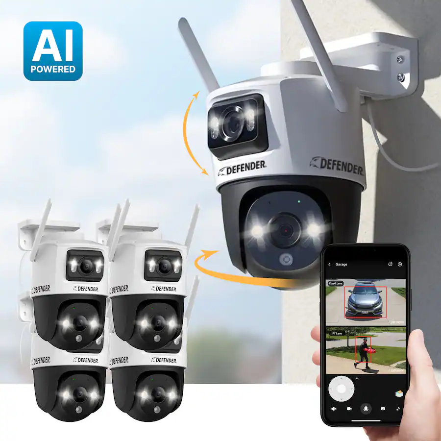 Defender AI POWERED Guard Pro 3K PLUS Dual Lens PTZ Wi Fi 6 Plug in ...