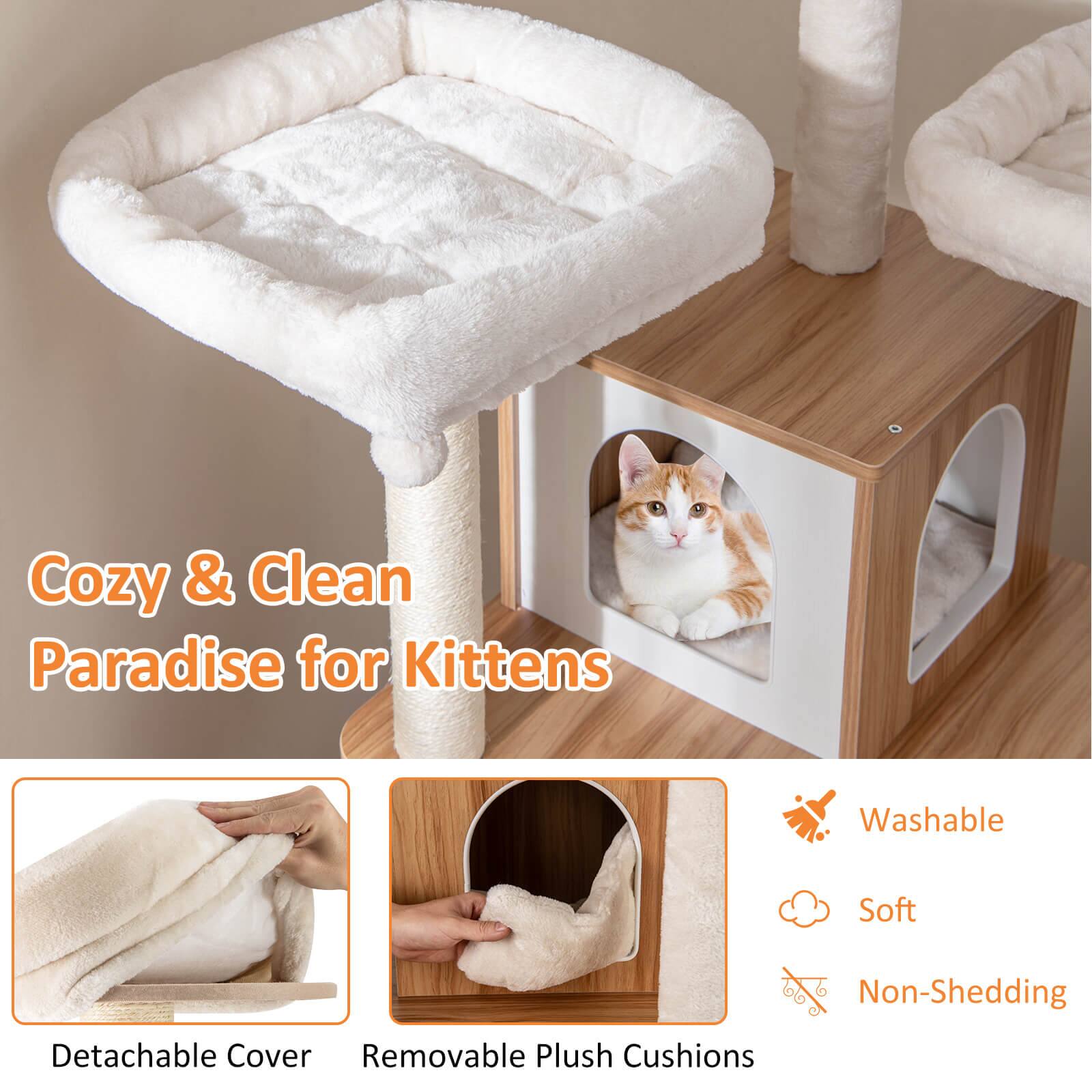 Cozy & Clean  
Paradise for Kittens

- Washable
- Soft
- Non-Shedding

- Detachable Cover
- Removable Plush Cushions