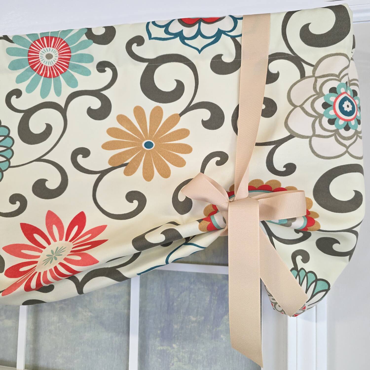 Left. RLF Home - RLF Home 100% Cotton Monterrey Tie-Up  Fully lined Windows Rod Pocket Valance 50" x 23"  Cream - Cream.