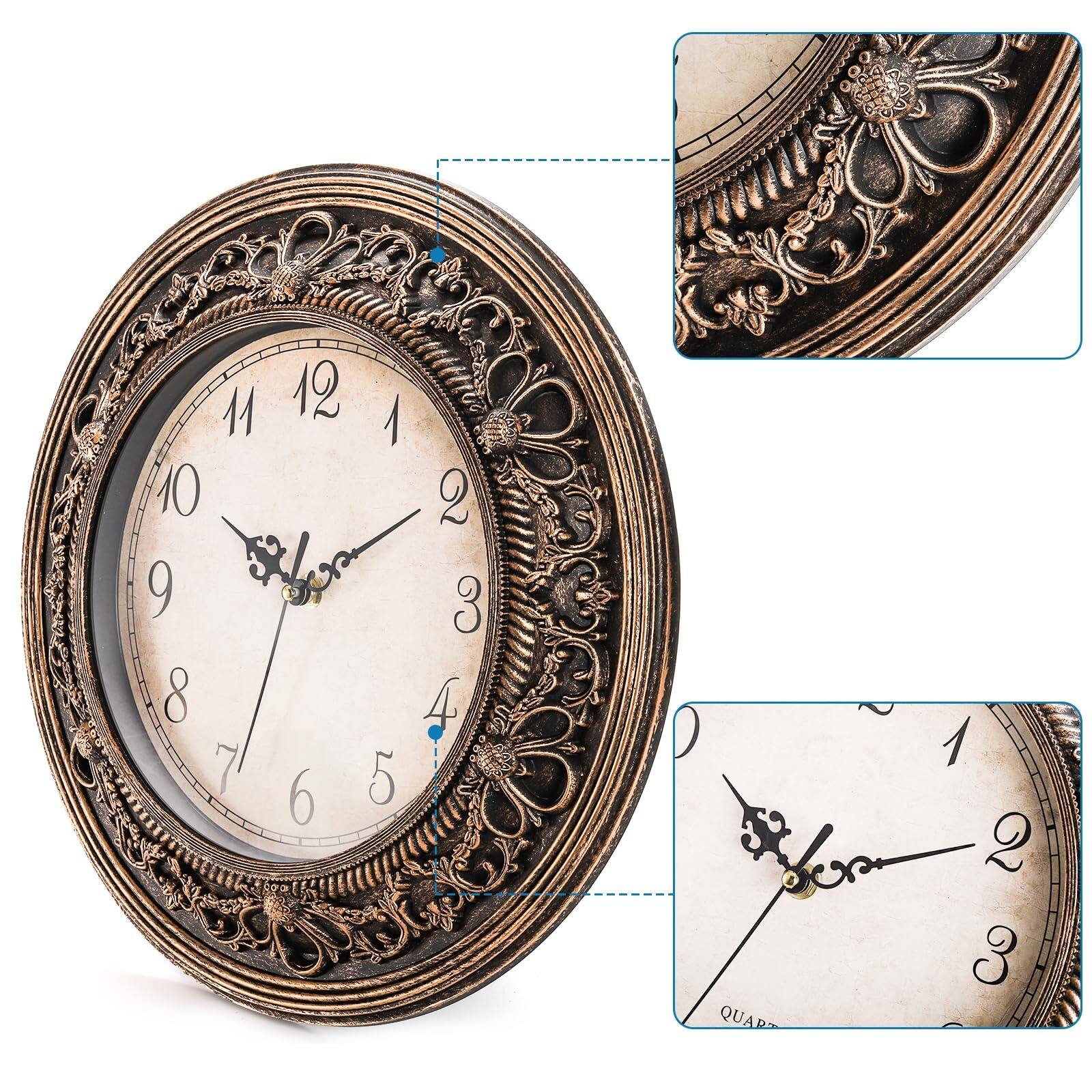 Left. Dazzed Corner - Battery Operated Plastic Silent Wall Clock, 13 Inch Wall Clocks - Brown.