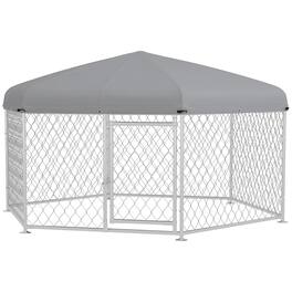 Pawhut - 6.9'x6.1'x4.9' Dog Kennel Outside, Heavy Duty Chain Link Run, Waterproof Roof, Lockable Door, Medium, Large Puppy