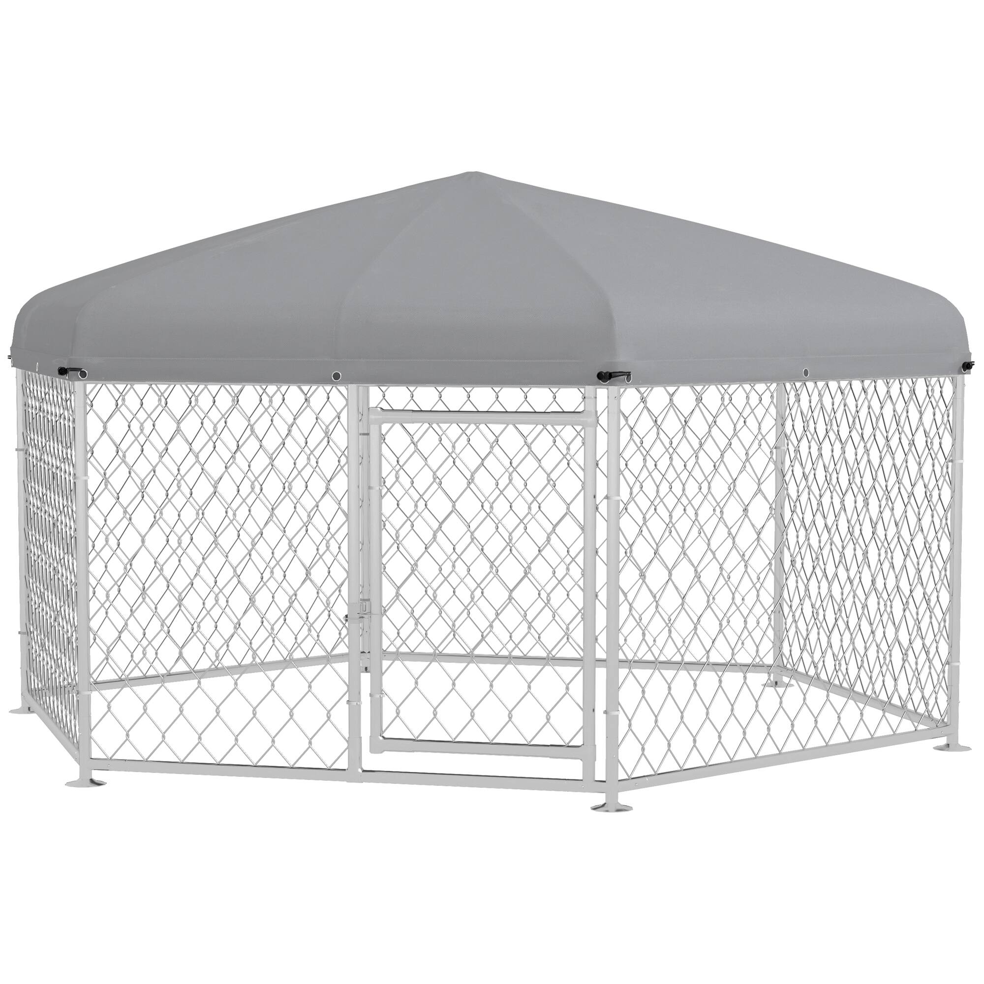 Alt View 6. Siljoy - Outdoor Dog Kennel with UV Roof, Lockable Door, 28 sq ft Galvanized Steel Run for Medium/Large Dogs.