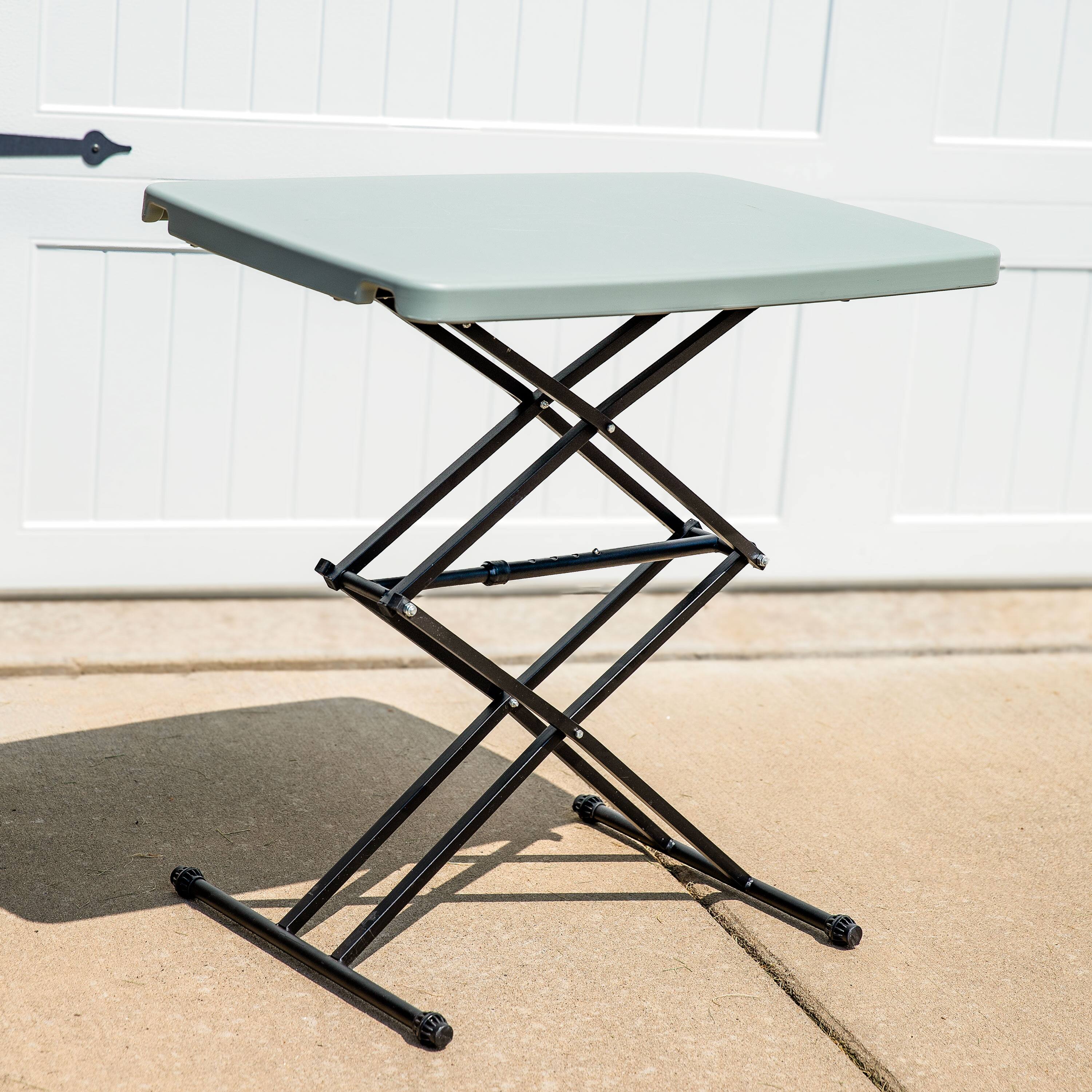 Alt View 2. Sunnydaze - Rectangular Plastic Top Adjustable Leg Patio Table - Gray.