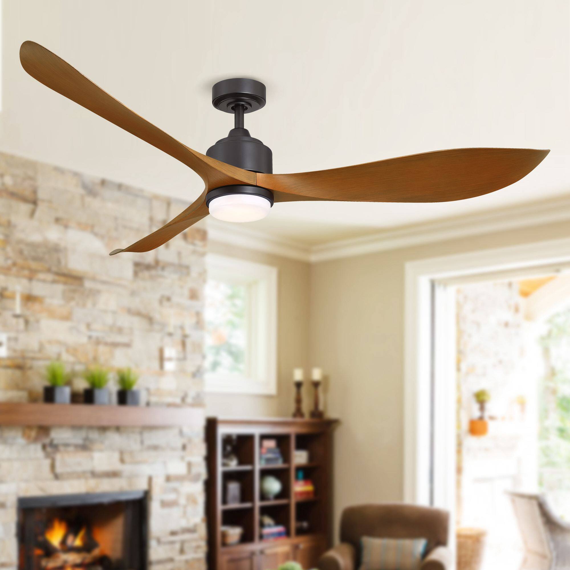 Back. Parrot Uncle - 66" Modern Brown 3-Blade Dimmable Ceiling Fan with Light and Remote - Oil Rubbed Bronze.