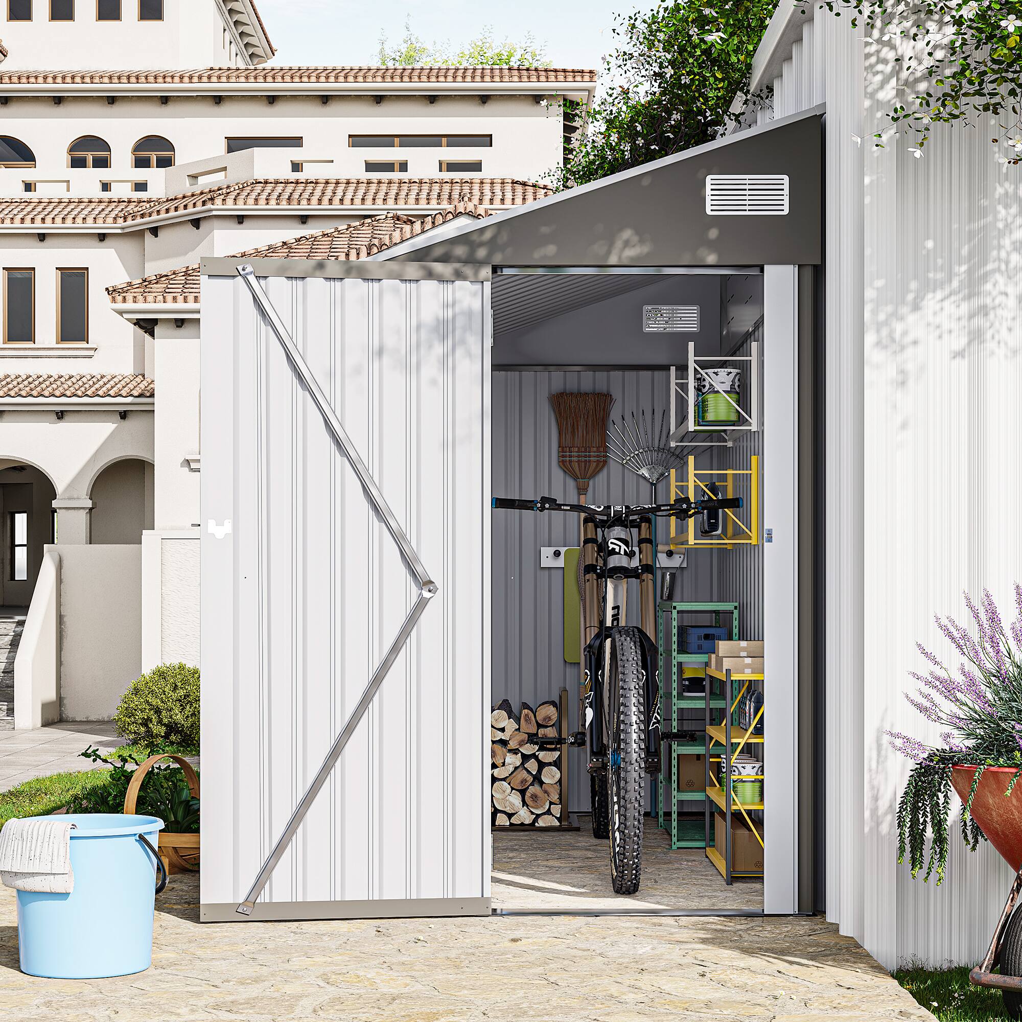 Alt View 6. Loheer - Loheer 4x8 Metal Storage Shed Dark Gray Backyard Garden Tool Shed Waterproof Outdoor Equipment Storage with Sloping Roof.