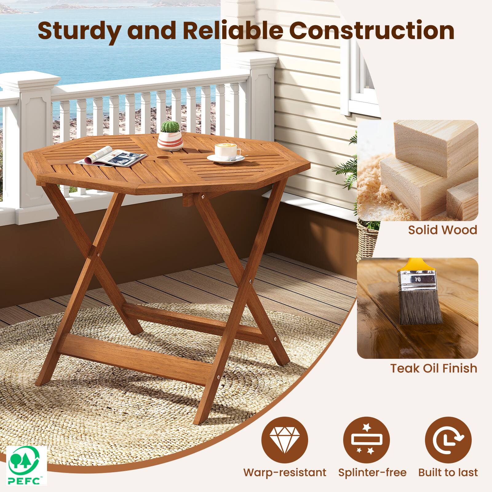 Sturdy and Reliable Construction

Solid Wood
PEFC

Teak Oil Finish

Warp-resistant
Splinter-free
Built to last