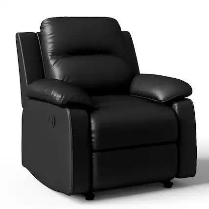 Front. KERDOM - PU Leather Manual Reclining Sofa Set, 1-3 Seater Thick Upholstery Loveseat Recliner Sofa Oversized Home Theater Seating - Black-1 Seat.