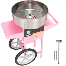 VEVOR - Electric Cotton Candy Machine with Cart, 1000W Commercial Floss Maker with Stainless Steel Bowl, Sugar Scoop and Drawer - Pink
