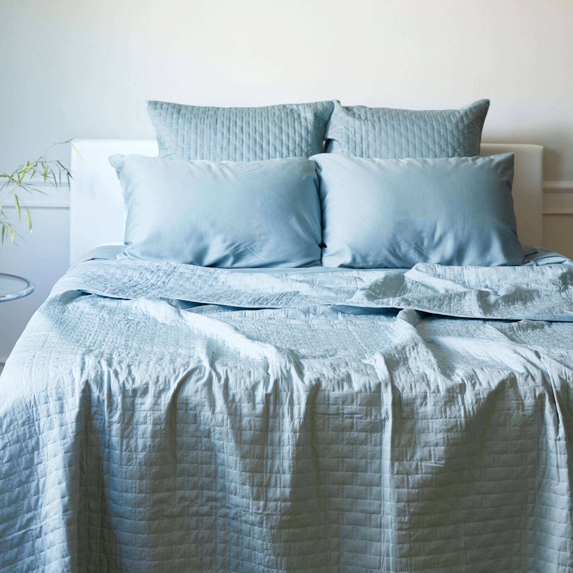 Alt View 3. BedVoyage - Luxury 100% viscose from Bamboo Quilted Brick Coverlet - Sky.