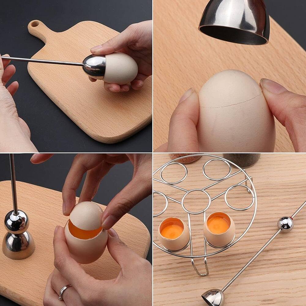 Back. RTMB - Stainless Steel Egg Cracker & Shell Topper Cutter Kitchen Tool - Silver.