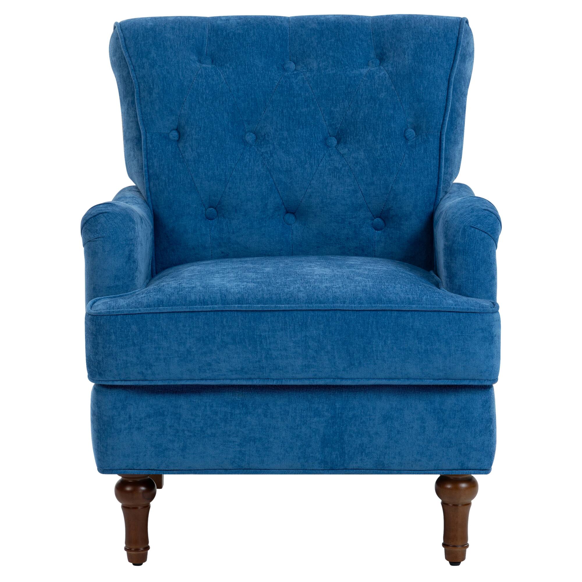 Alt View 6. GOODSILO - Comfortable Upholstered Accent Armchair with Ergonomic Support and Retro Wooden Legs for Living Room or Office - Light Blue.