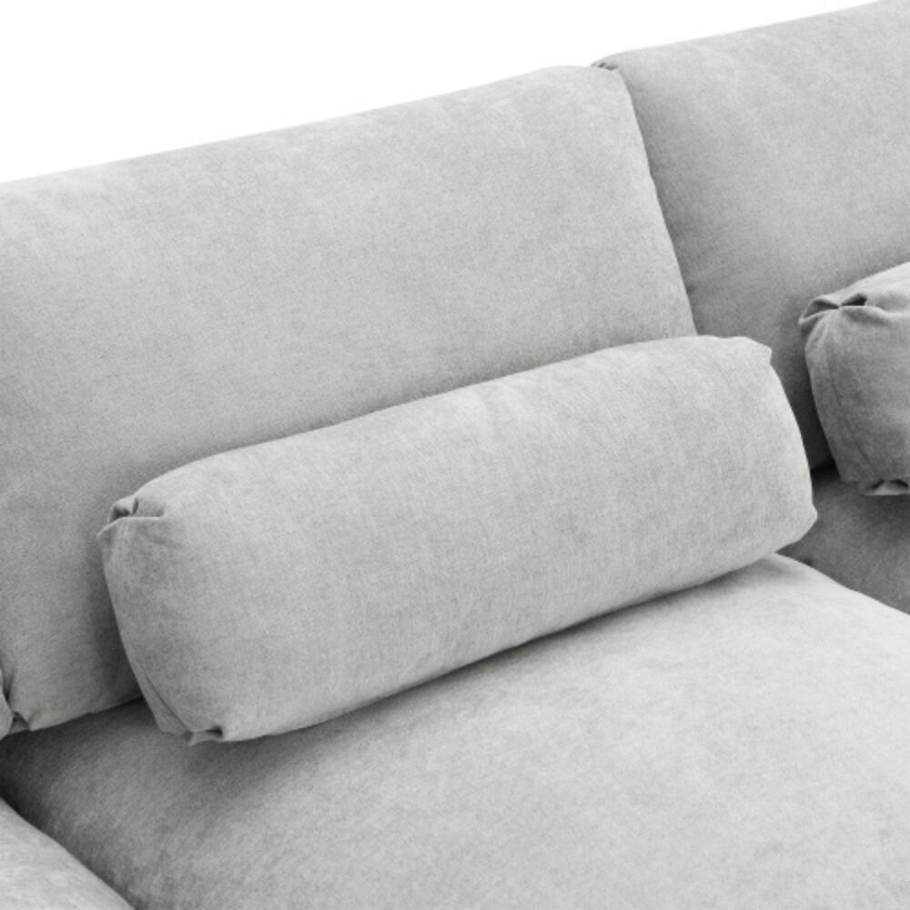 Alt View 5. LUCKY ONE - 84.5" Modular U-Shaped 5-Seat Chenille Sectional Sofa w/ Storage Pockets & Movable Ottoman - Medium grey.