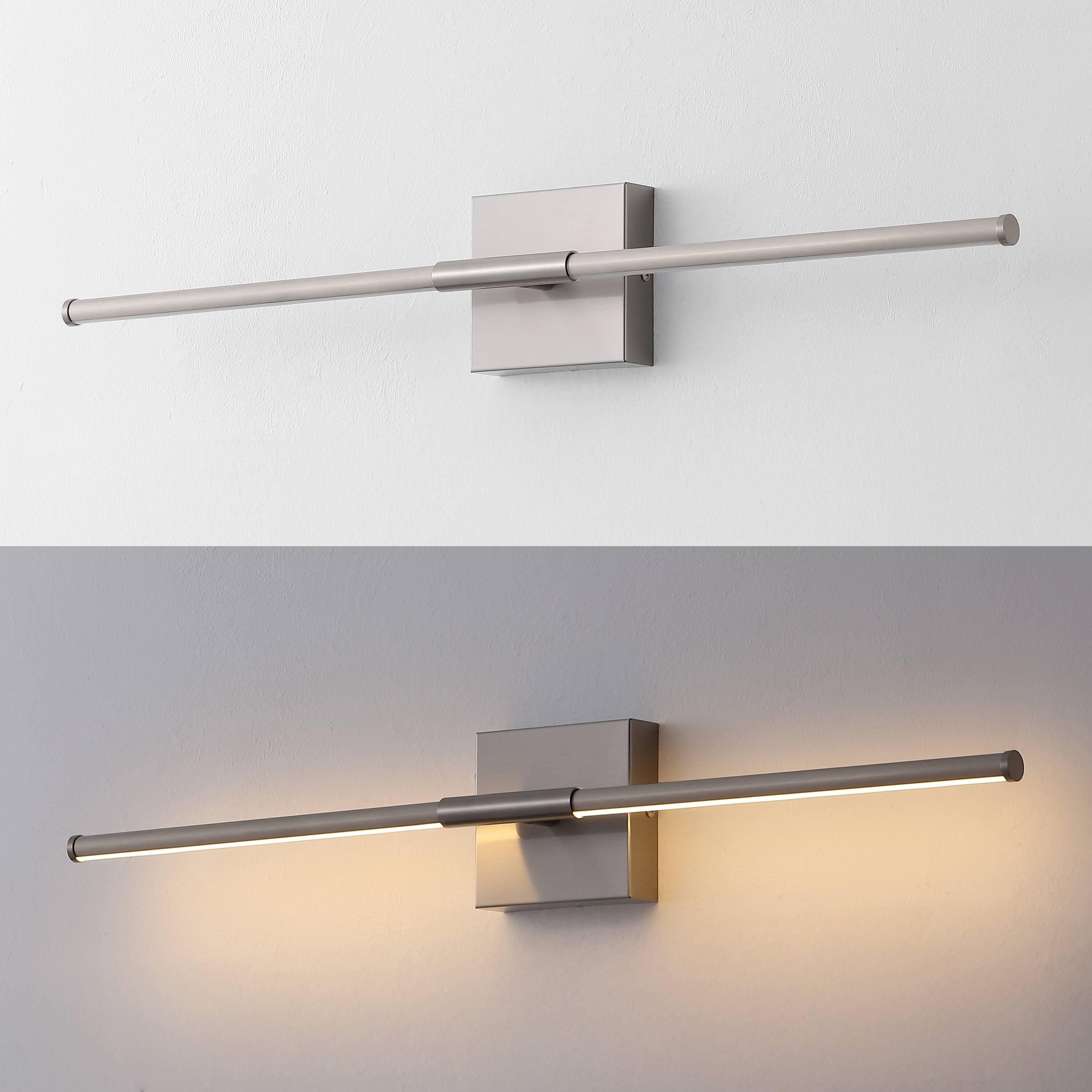Alt View 4. Jonathan Y - Makena 28" Modern Minimalist Dimmable Integrated LED Metal Wall Sconce, Nickel - Nickel.