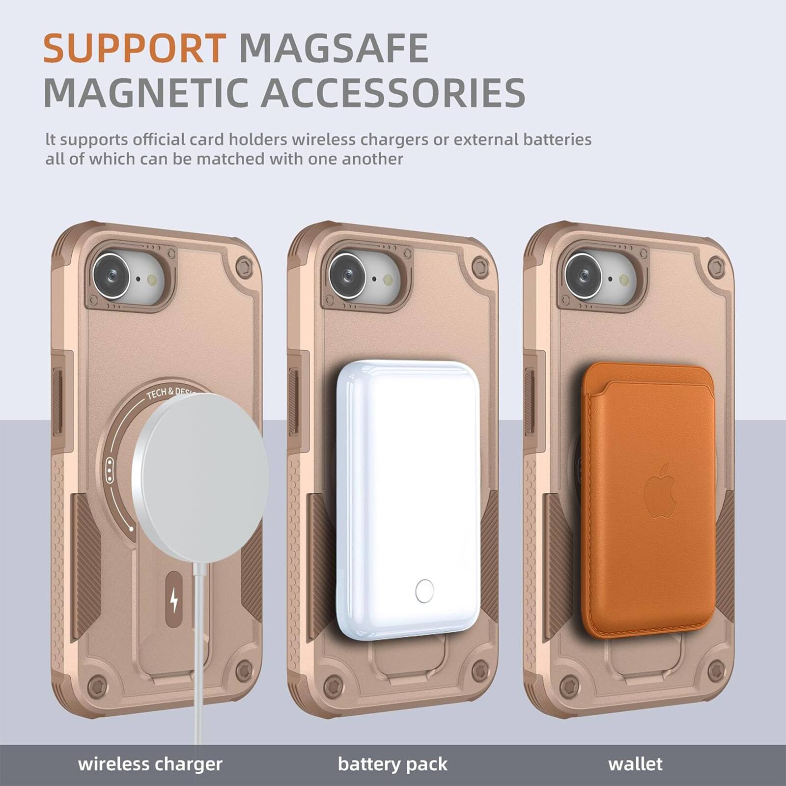 SUPPORT MAGSAFE MAGNETIC ACCESSORIES

It supports official card holders, wireless chargers, or external batteries, all of which can be matched with one another

TECH & DES

wireless charger
battery pack
wallet