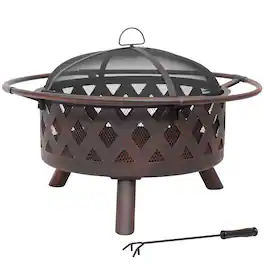 Sunnydaze - 30 in Crossweave Steel Fire Pit with Screen and Poker - Bronze