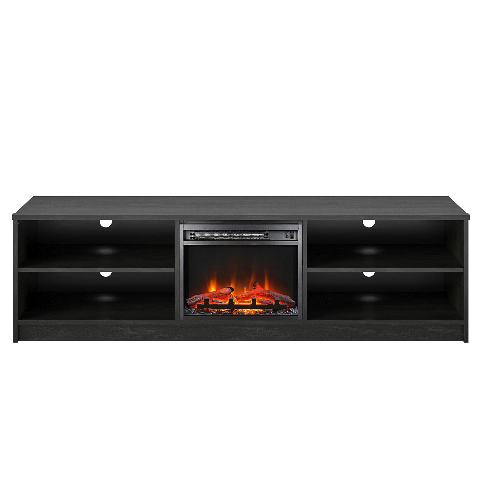 Front. Ameriwood Home - Noble 75" TV Stand with Fireplace Insert - Black Oak.