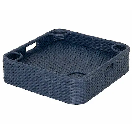 Front. SUNJOY - Sunjoy Wicker Floating Pool Tray 24x24 Durable & Sturdy Frame Pool Accessory Tray- Fits Most Pool Sizes - Navy.
