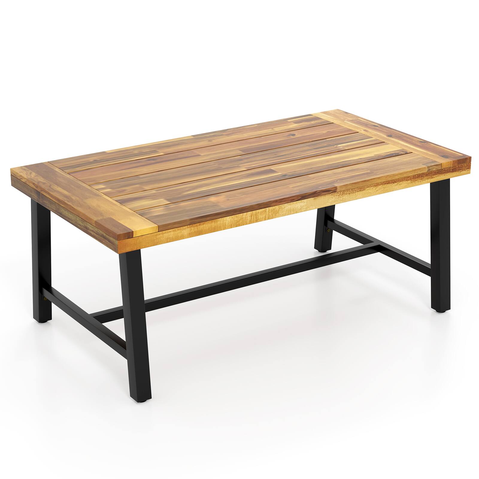Alt View 9. Gymax - Gymax Acacia Wood Coffee Table Indoor Outdoor Rectangle Center Table w/ Thickened Top - Natural, Black.