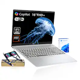 HP - Upgraded - OmniBook 5 16" FHD+ Laptop - AMD Ryzen AI 7 350 - 16GB RAM 2TB SSD - Copilot+ PC & Backlit KB - PCO Laptop Cooler - Silver