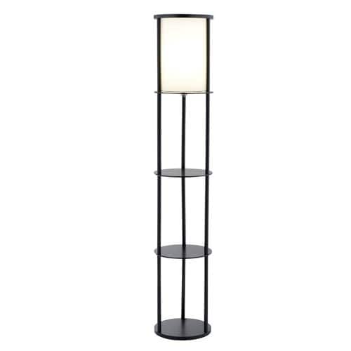 Hivvago - Modern Asian Style Round Shelf Floor Lamp with White Shade - Black