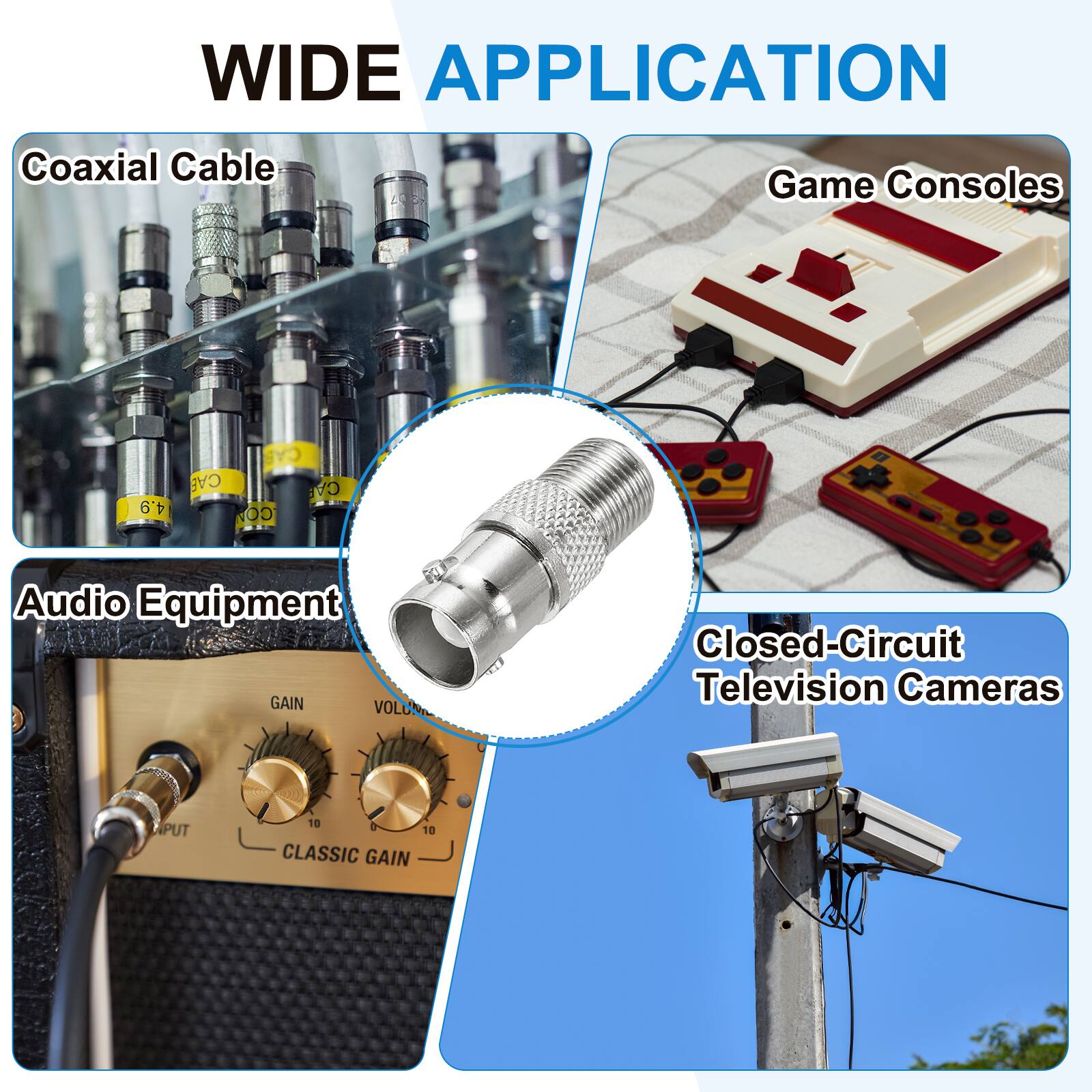 WIDE APPLICATION

Coaxial Cable
Game Consoles
Audio Equipment
Closed-Circuit Television Cameras