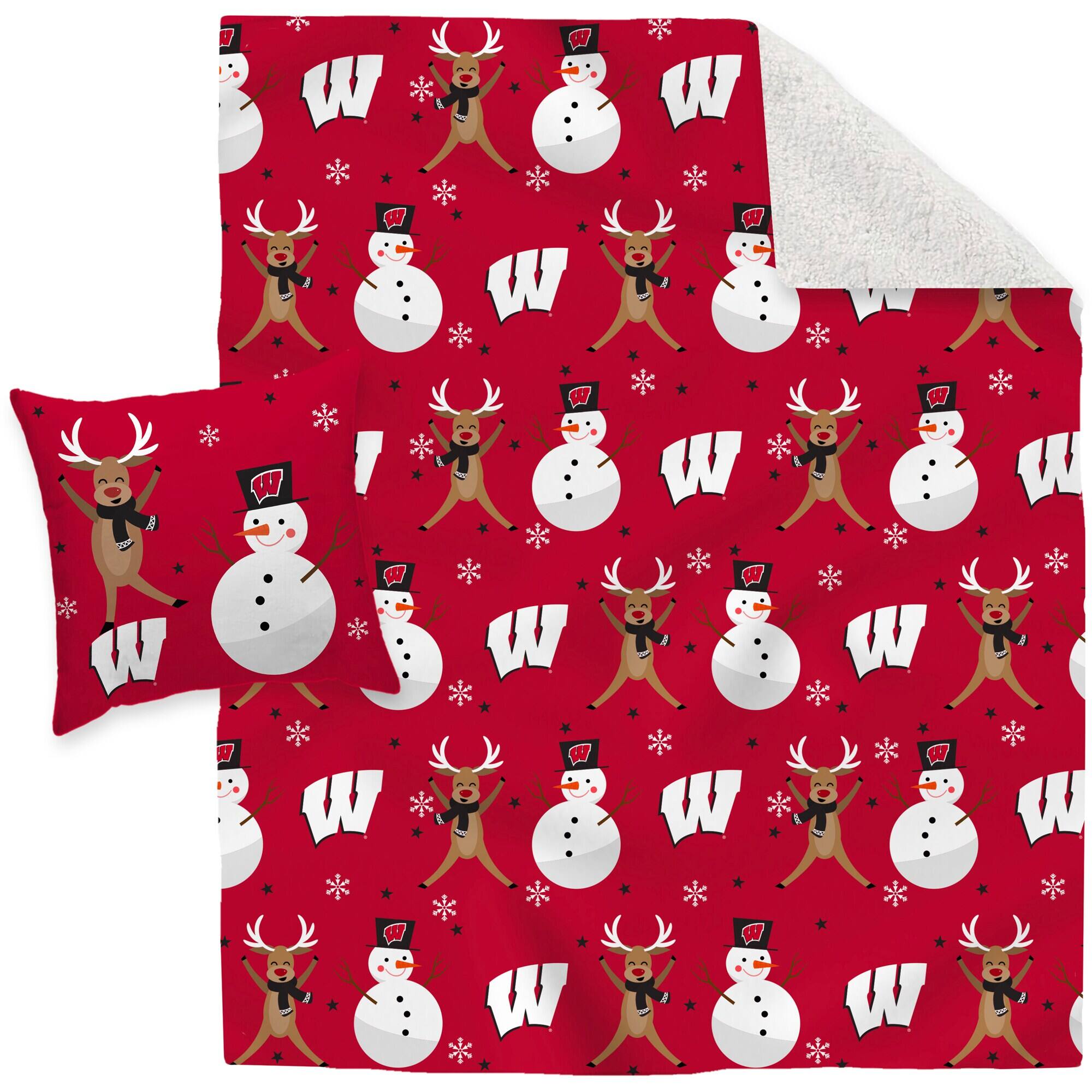 Alt View 1. Pegasus - Wisconsin Badgers Holiday Reindeer Blanket and Pillow Combo Set - Multicolor.