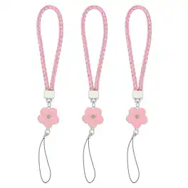 Unique Bargains - 3pcs Creative Braided Flower Phone Charm Wrist Lanyard for Case Camera Keychain Hand String - Pink