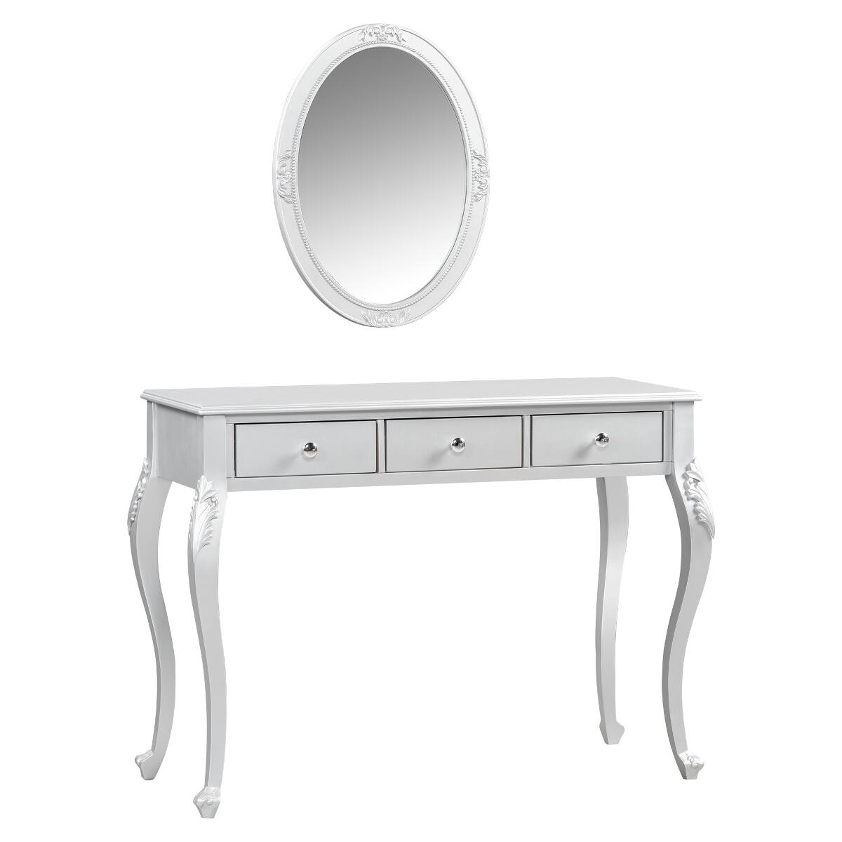 Alt View 2. Loheer - Loheer Silver Makeup Vanity Table with Large Oval Mirror and Three Drawers - Silver.