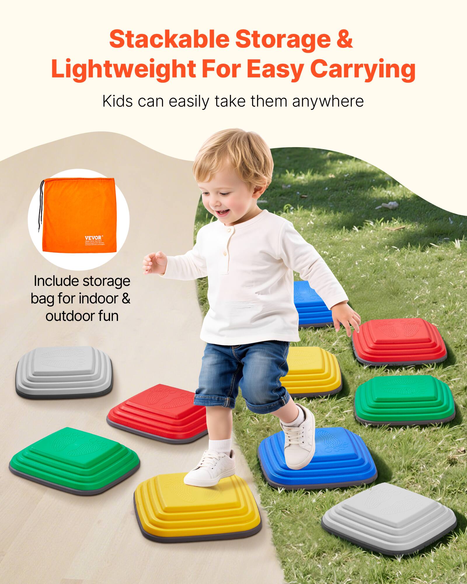 Stackable Storage & Lightweight For Easy Carrying

Kids can easily take them anywhere

Include storage bag for indoor & outdoor fun