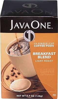 JAVA ONE™  
14 SINGLE-CUP COFFEE PODS  
BREAKFAST BLEND  
LIGHT ROAST  
A UNIQUE COFFEE EXPERIENCE  
NET WT 4.4 OZ (126g)