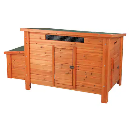 Front. TRIXIE - Weatherproof Outdoor Wooden Chicken Coop with 2 Nesting Boxes & Run, Brown - Brown.