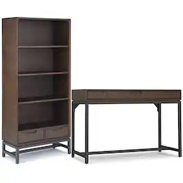 Simpli Home - Banting 48 inch Desk and 30 inch Bookcase - Walnut Brown