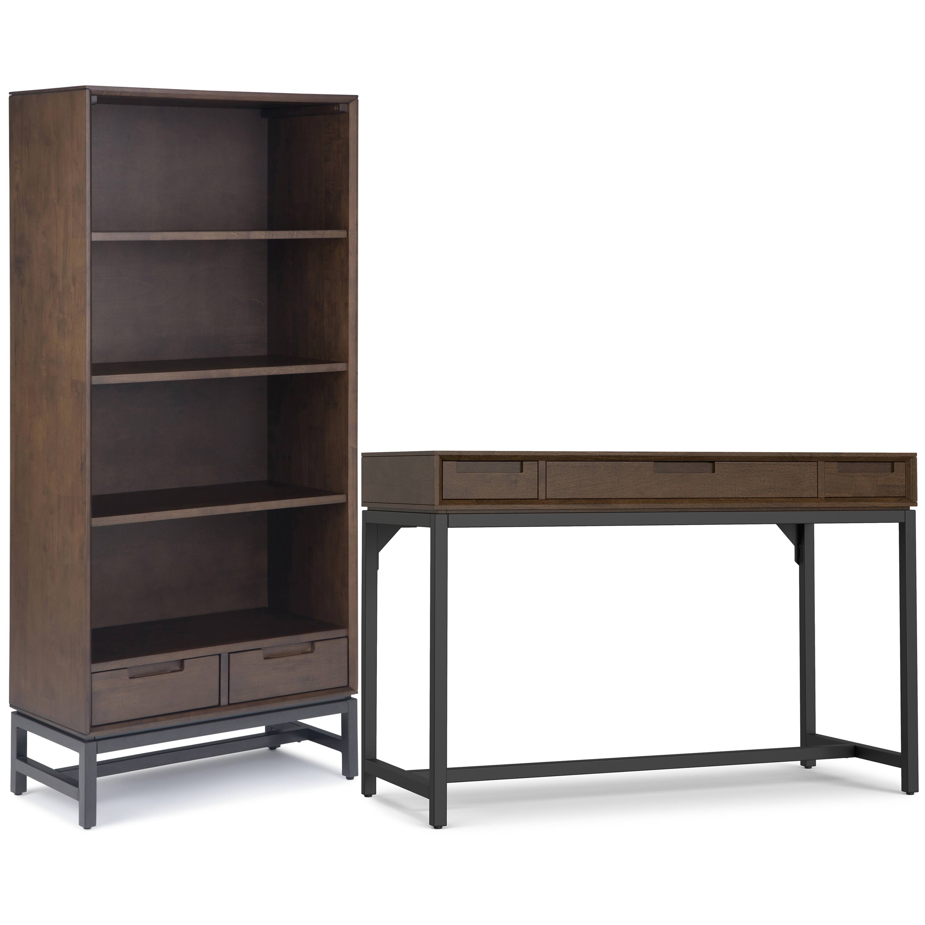 Front. Simpli Home - Banting 48 inch Desk and 30 inch Bookcase - Walnut Brown.