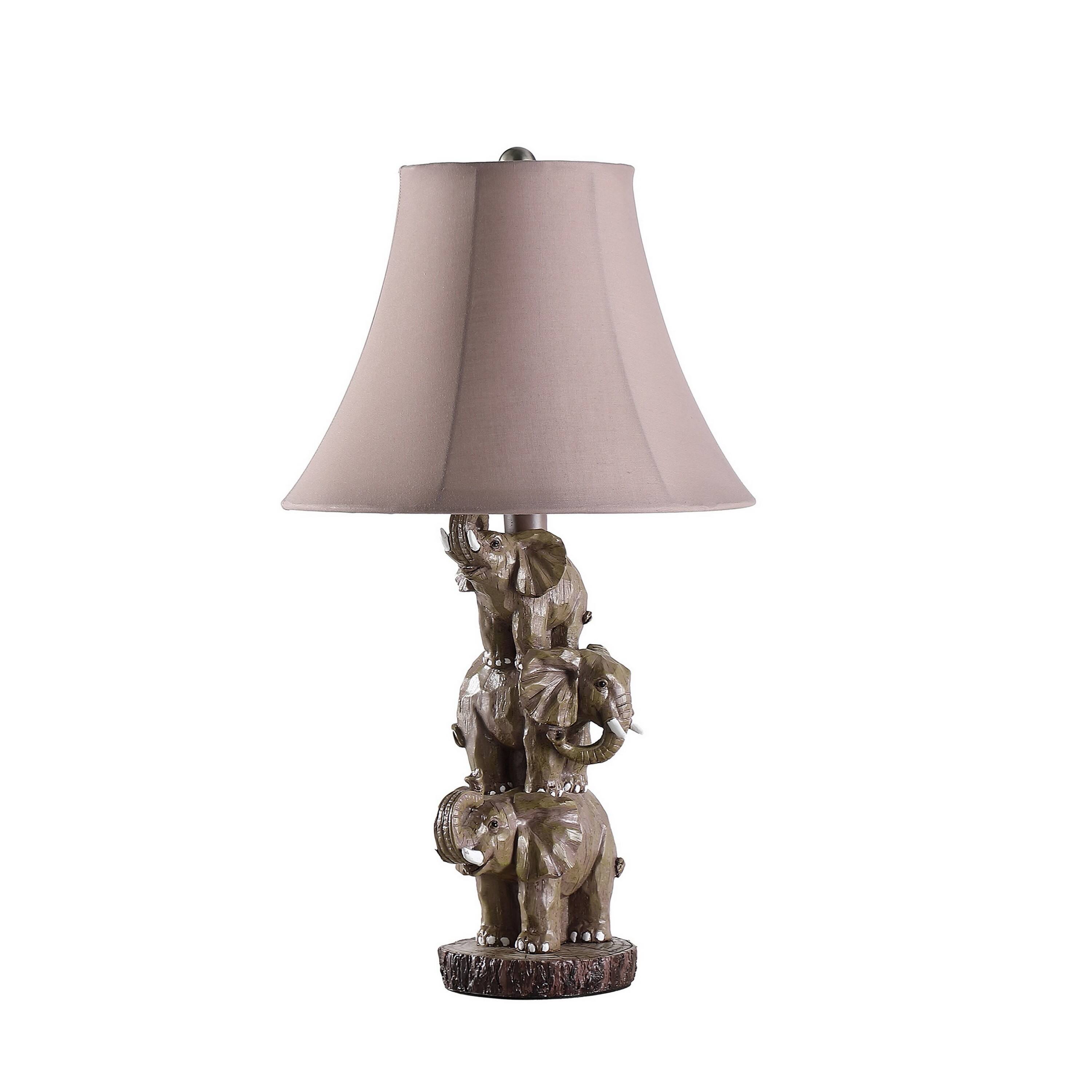 Angle. Manhattan Lane - 21 Inch Accent Table Lamp, 3 Stacked Elephants, Linen Bell Shade - Brown Gray, Brown.