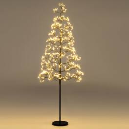 Costway - 5 FT Lighted Alpine Tree with 1000 White LED Lights, Weighted Base for Christmas - Black