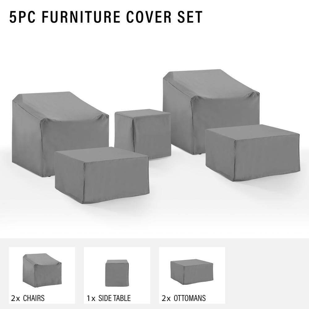 5PC FURNITURE COVER SET  
2x CHAIRS  
1x SIDE TABLE  
2x OTTOMANS